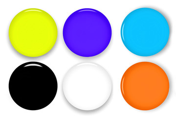 Set of multicolor blank round glass buttons isolated ob white background. Web icons template. 3d illustration