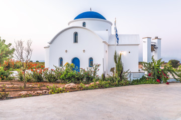 The multi Denominational Church of St Nicholas on a shore closeup in Paphos, Cyprus.