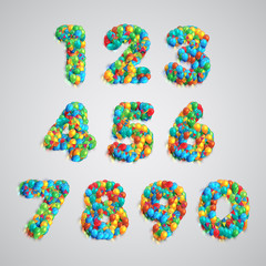 Number set made by colorful balloons, vector.