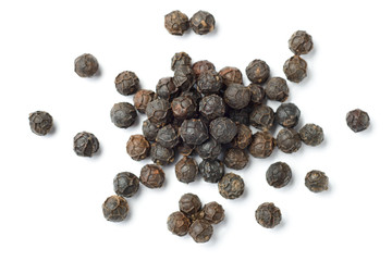 dried black peppercorns isolated on white