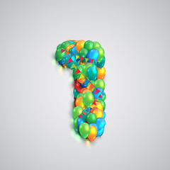 Number made by colorful balloons, vector.