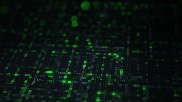 Rows of green binary digital code. Futuristic big data information technology concept. Computer generated seamless loop animation 4k (4096x2304)
