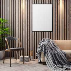 Mockup Poster in the interior, 3D illustration of a modern design