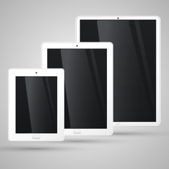 Different sizes of a white tablet, vector.