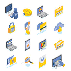 Cyber Security Isometric Icons Set