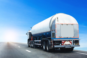 Gas Truck on highway road with tank oil  container, transportation concept.,import,export logistic...