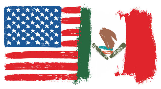 United States of America Flag & Mexico Flag Vector Hand Painted with Rounded Brush