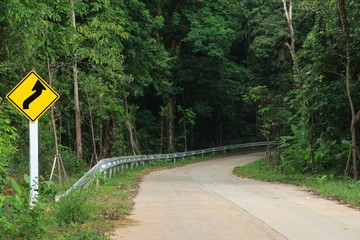 road sign warning in forest on country Traffic Signs is ahead of the curve in thailand