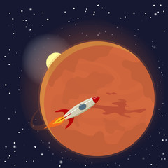 Naklejka premium Mars orbit and rocket. Vector Illustration.