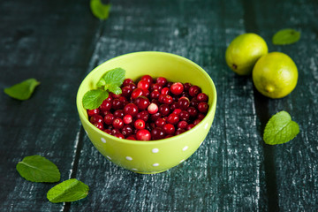 Mojito Cocktail ingredients: cranberries, mint, lime