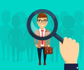 Business concept. Search and recruitment of employees. Professional worker. Business situation. In flat style. Cartoon.
