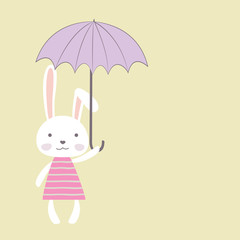 Cute bunny girl with umbrella,place for text