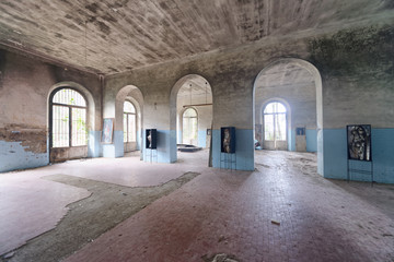 VOLTERRA, ITALY - FEBRUARY 24, 2018: Interior of abandoned asylum. It closed in 1984