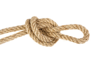 knot of linen rope isolated on white background