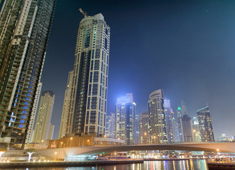 Naklejka premium Dubai Marina buildings at night, UAE