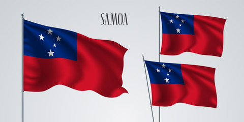 Samoa waving flag set of vector illustration