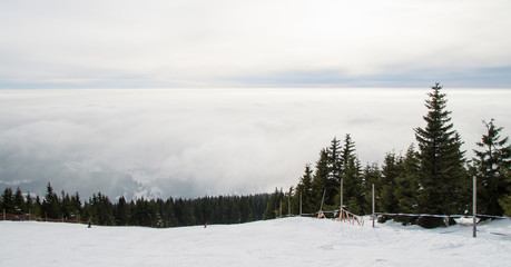 The top of the hill in the ski resort