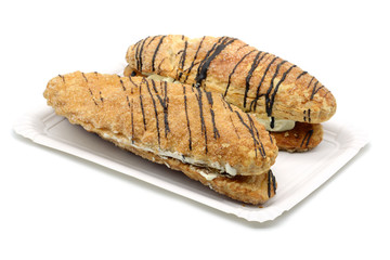 traditional german Seezunge Cake with whipped cream and chocolate.