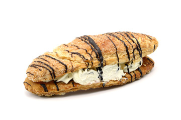 traditional german Seezunge Cake with whipped cream and chocolate.