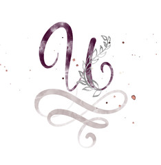 Hand drawn calligraphy letter U. watercolor Script font. Isolated letters written with ink. Handwritten brush style. Hand lettering for logos packaging design poster, wedding, birthday card