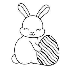 cute rabbit with easter egg icon over white background, vector illustration