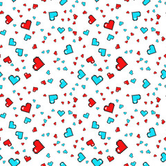 Seamless pattern with pixel hearts. Valentines day. Vector background.