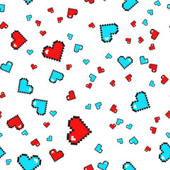 Seamless pattern with pixel hearts. Valentines day. Vector background.