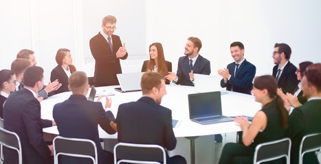 businessman speaking on a proposal in the negotiations.
