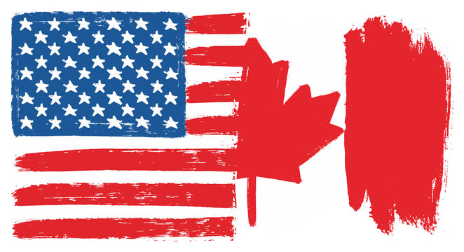 United States of America Flag & Canada Flag Vector Hand Painted with Rounded Brush