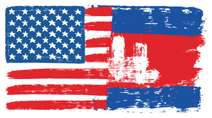 United States of America Flag & Cambodia Flag Vector Hand Painted with Rounded Brush
