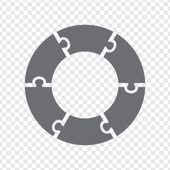Simple icon circle puzzle in gray. Simple icon circle puzzle of the six elements on transparent background. Flat design. Vector illustration EPS10.