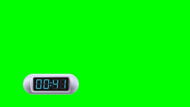 45 second Digital Countdown Timer, Counter, isolated. Real time countdown timer. White watch case, blue dial. Left version. Green screen - Chroma key.