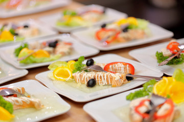 Table catering set for event party or wedding reception