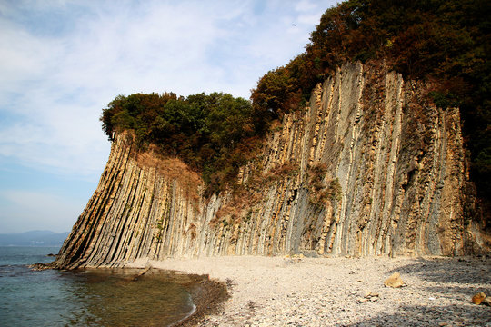 Kiselev Cliff also known as Cliff of Tears, Tuapse, the Black Sea, Russia. The cliff towers 46 meters above the sea. Popular tourist destination