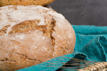 Farmers homemade organic wheat, barley and rye bread in assortment