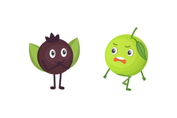 Set of cute cartoon fruit. Vector illustration with funny characters. Funny fresh food time.