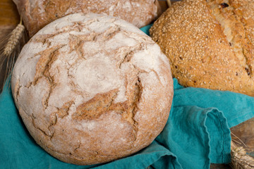 Farmers homemade organic wheat, barley and rye bread in assortment