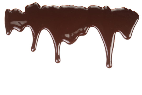 Melted chocolate dripping isolated on white background