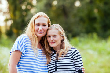 Two mature sisters outdoor