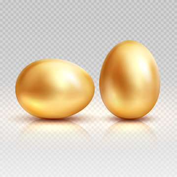 Golden eggs realistic vector illustration for easter greeting card
