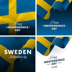 Banner or poster of Sweden independence day celebration. Super set. Waving flag. Vector illustration.