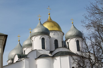 Fototapeta na wymiar The Orthodox Church, the Novgorod, the Golden domes