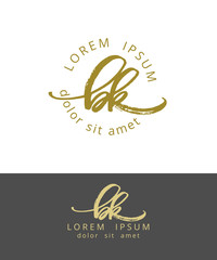 B K. Initials Monogram Logo Design. Dry Brush Calligraphy Artwork