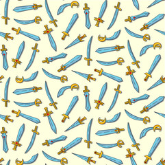 Swords colorful line doodle seamless vector pattern