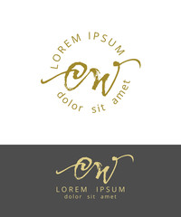 Fototapeta na wymiar C W. Initials Monogram Logo Design. Dry Brush Calligraphy Artwork