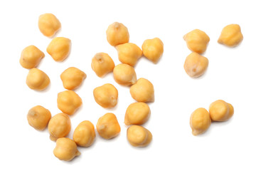 chickpeas isolated on white background. top view