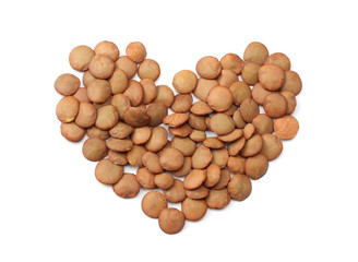 Pile lentil isolated on white background. Top view.