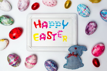 Happy Easter card with creative painted eggs