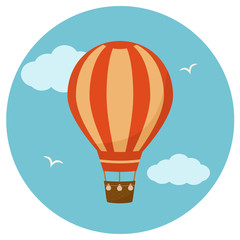Naklejka premium Hot air balloon in the sky with clouds. Flat design, vector illustration. 