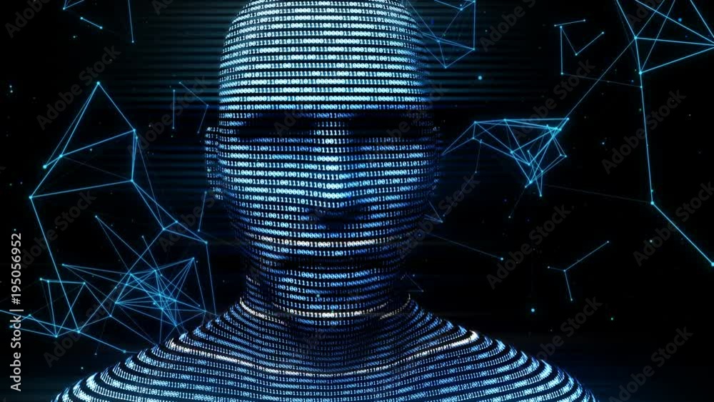 Poster a digital virtual man generated from binary code